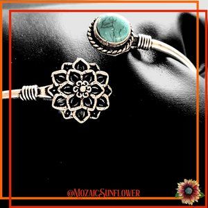 NEW HAND CRAFTED WRAP CUFF TURQUOISE AND CARVED DALIA